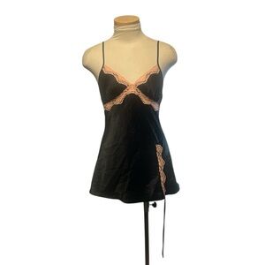 Victoria's Secret Elegant Black and Pink Lace Chemise Slip Dress Size XS